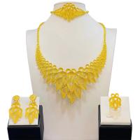 Fashion Zinc Alloy Jewelry Sets, finger ring & bracelet & earring & necklace, 24K gold plated & for woman, gold, 230mm cm 