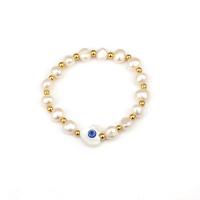 Bracelets de perles, acier inoxydable 316L, avec coquille blanche & perle d'eau douce cultivée, coeur, Plaqué d'or, bijoux de mode & motif de mauvais œil & pour femme Environ 6.5 pouce, Vendu par PC