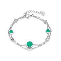 Bracelets de malachite, Acier inoxydable 304, avec Synthétique-Malachite, avec 1.57inch chaînes de rallonge, Double couche & bijoux de mode & pour femme, plus de couleurs à choisir Environ 6.5 pouce, Vendu par PC