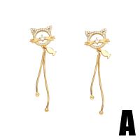 Moda flecos pendientes, metal, 18K chapado en oro, diferentes estilos para la opción & micro arcilla de zirconia cúbica & para mujer, dorado, Vendido por Par