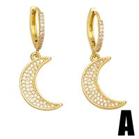 Huggie Hoop Drop Earring, Brass, 18K gold plated & micro pave cubic zirconia & for woman, golden 