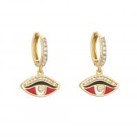 Huggie Hoop Drop Earring, Brass, Eye, 18K gold plated, micro pave cubic zirconia & for woman & enamel 