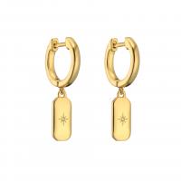 Huggie Hoop Drop Earring, Brass, gold color plated & micro pave cubic zirconia & for woman, gold 