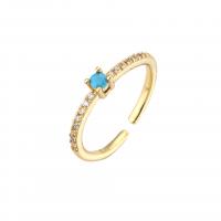 Cubic Zirconia Micro Pave Brass Finger Ring, with turquoise, plated, Adjustable & micro pave cubic zirconia & for woman 