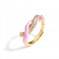 Cubic Zirconia Micro Pave Brass Finger Ring, 14K gold plated, Adjustable & micro pave cubic zirconia & for woman & enamel 