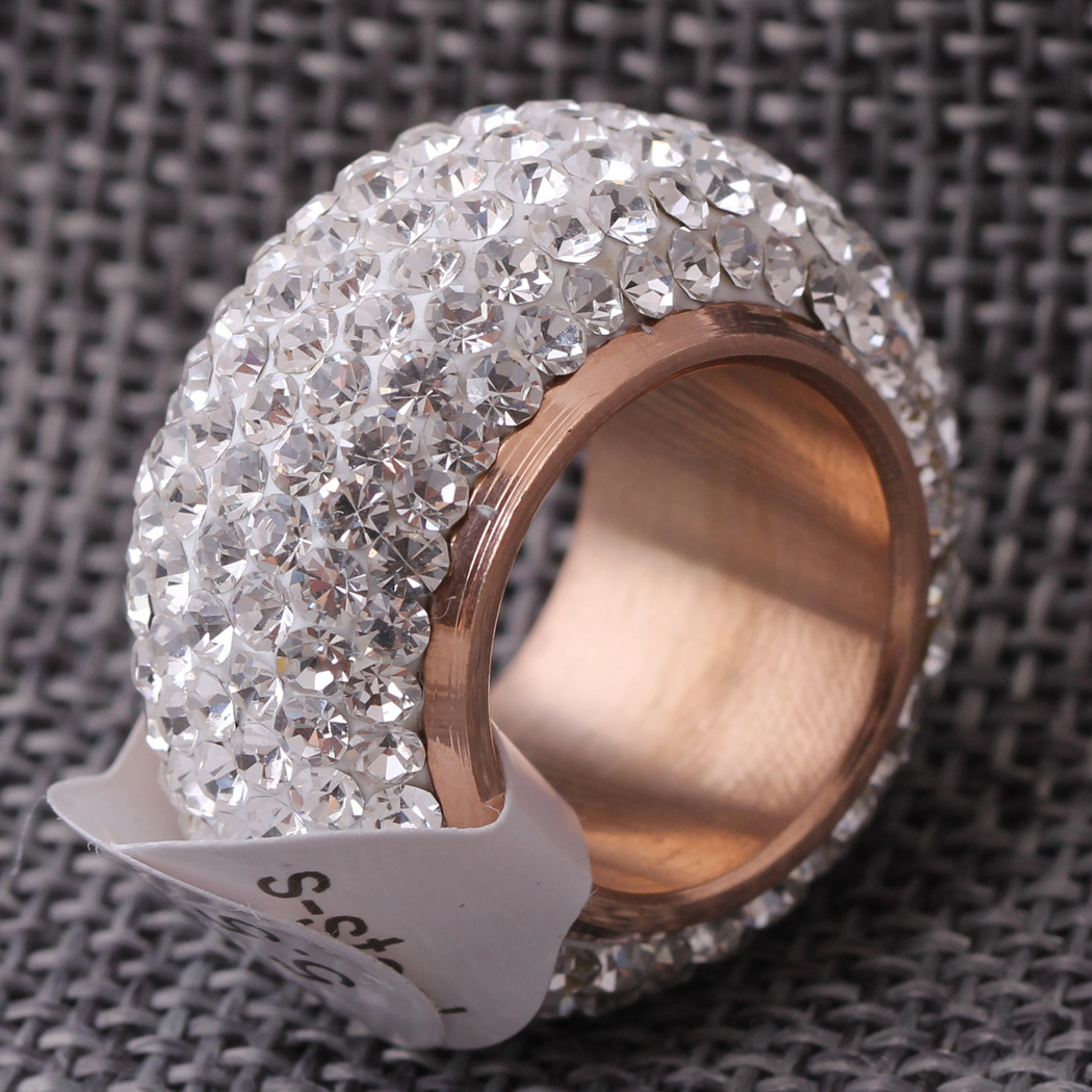 Bague en acier inoxydable , Acier inoxydable 304, Placage ionique sous vide, normes différentes pour le choix & pour femme & avec strass, plus de couleurs à choisir, 15mm, Taille:6-9, Vendu par PC