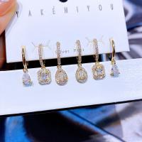 Brass Earring Set, real gold plated, 6 pieces & fashion jewelry & micro pave cubic zirconia & for woman, golden 