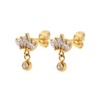 Stainless Steel Cubic Zirconia Stud Earring, 304 Stainless Steel, Vacuum Ion Plating, fashion jewelry & micro pave cubic zirconia & for woman, golden 