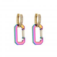 Huggie Hoop Drop Earring, Brass, plated & micro pave cubic zirconia & for woman 