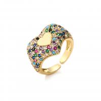 Cubic Zirconia Micro Pave Brass Finger Ring, Heart, plated, Adjustable & micro pave cubic zirconia & for woman 23mm 