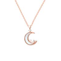 Zircon cubique Micro Pave collier en argent sterling, Argent sterling 925, avec coquille, Lune et Etoile, Placage, pavé de micro zircon & pour femme, plus de couleurs à choisir Environ 17.7 pouce, Vendu par PC