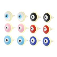 Evil Eye Earrings, Brass, real gold plated, for woman & enamel 