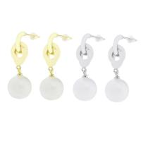 pendiente de gota colgando de latón, metal, con Perlas plásticas, chapado en oro real, Joyería & para mujer, más colores para la opción, 34mm, Vendido por Par