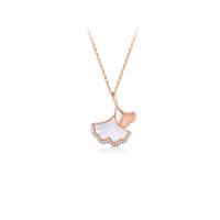 Cúbicos circón Micro pavimenta collar de plata Esterlinas, plata de ley 925, con Nácar Blanca, con 1.96 inch extender cadena, hoja del Ginkgo, chapado, micro arcilla de zirconia cúbica & para mujer, más colores para la opción, longitud:aproximado 15.75 Inch, Vendido por UD