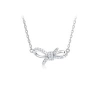 Cúbicos circón Micro pavimenta collar de plata Esterlinas, plata de ley 925, con 1.96 inch extender cadena, Lazo, chapado en color de platina, micro arcilla de zirconia cúbica & para mujer & hueco, longitud:aproximado 15.75 Inch, Vendido por UD