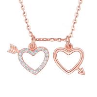 Cúbicos circón Micro pavimenta collar de plata Esterlinas, plata de ley 925, con 1.96 inch extender cadena, Corazón, chapado en color rosa dorada, micro arcilla de zirconia cúbica & para mujer & hueco, longitud:aproximado 15.75 Inch, Vendido por UD