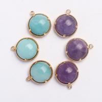 Gemstone Brass Pendants, Natural Stone, with Brass, Round, gold color plated & Unisex 