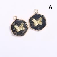 Impression Jasper Pendants, with Brass, Hexagon, gold color plated, Unisex black 