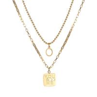 Titanium Steel Jewelry Necklace, with 1.96inch extender chain, Geometrical Pattern, real gold plated, Double Layer & ball chain & with letter pattern & for woman & hollow Approx 16.1 Inch, Approx  16.5 Inch 