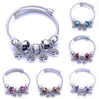 Europeo pulseras de cristal mixto, aleación de zinc, con Cristal, Árbol de la vida, chapado, para mujer & hueco, más colores para la opción, 60mm, Vendido por UD