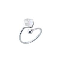 plata de ley 925 Anillo de dedo Cuff, con Nácar Blanca, chapado en color de platina, Ajustable & abrir, Vendido por UD