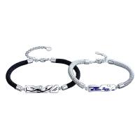 Pulseras para Parejas, plata de ley 925, con cordón poliéster, chapado en color de platina, diferentes estilos para la opción & micro arcilla de zirconia cúbica, más colores para la opción, Vendido por UD