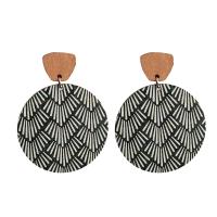 Wood Drop Earring, with Iron, Round, fashion jewelry & for woman 60mm 