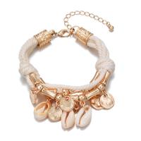 aleación de zinc Pulsera, con Hilo de algodón & Nácar, con 5cm extender cadena, Nácar, chapado en color dorado, Joyería & ajustable & para mujer, dorado, 12mm, longitud:20 cm, Vendido por UD