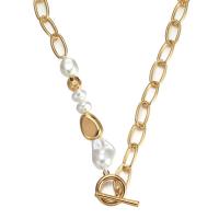 Zinc Alloy Necklace, with ABS Plastic Pearl, gold color plated, fashion jewelry & for woman, golden cm 