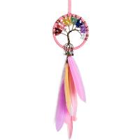 Mode Dreamcatcher, plume, avec Velveteen & fil en laiton & pierre gemme, Arbre de vie, fait à la main, Suspendus, plus de couleurs à choisir, 250mm, Vendu par PC