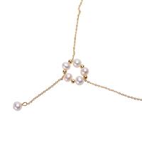 Collier de chaîne en laiton de perles d'eau douce, avec perle d'eau douce cultivée, Rond, Placage de couleur d'or, pour femme, blanc, 5-6mm .93 pouce, Vendu par PC