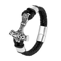 Partículas de acero Pulsera, con Cuero de PU, pulido, para hombre, Negro, longitud:aproximado 8.26 Inch, Vendido por UD