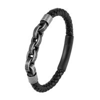 acero inoxidable 316L Pulsera, con Cuero de PU, Recubrimiento iónico al vacío, diferentes estilos para la opción & para hombre, Negro, Vendido por UD