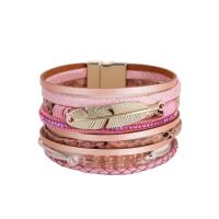 PU Leather Cord Bracelets, Zinc Alloy, with PU Leather & Crystal, gold color plated, fashion jewelry & for woman & with rhinestone 