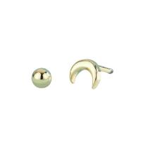 Brass Stud Earring, Moon, 18K gold plated, for woman 