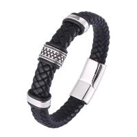 PU de microfibra Pulsera, con acero inoxidable 316, pulido, Joyería & estilo punky & longitud diferente para la opción & para hombre & ennegrezca, más colores para la opción, 12mm, Vendido por UD