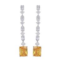 Cubic Zirconia Micro Pave Brass Earring, Square, platinum color plated, fashion jewelry & micro pave cubic zirconia & for woman 