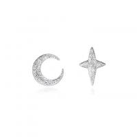 Pendientes asimétricos, Plata de ley 925, Luna y estrella, chapado en platina real, Joyería & para mujer, color original, 12x9mm, Vendido por Par