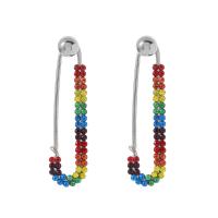 pendiente gota de aleación de cinc, aleación de zinc, Perno de la falda escocesa, chapado, micro arcilla de zirconia cúbica & para mujer, multicolor, 54x14mm, Vendido por Set