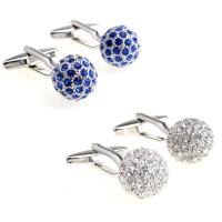 Brass Cufflinks, Round, platinum color plated, Unisex & with rhinestone 15-18mm 