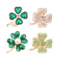 Rhinestone Zinc Alloy Brooch, with Plastic Pearl, Four Leaf Clover, gold color plated, Unisex & enamel & with rhinestone 50-80mm 