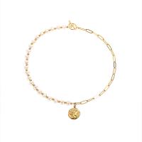 Collier de chaîne en laiton de perles d'eau douce, Plaqué or 18K, pour femme Environ 13.97 pouce, Vendu par PC