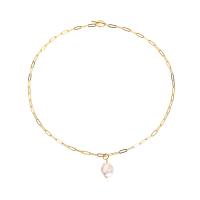 Collier de chaîne en laiton de perles d'eau douce, avec perle d'eau douce cultivée, Plaqué or 18K, pour femme Environ 22.04 pouce, Vendu par PC