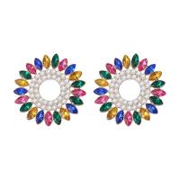 Zinc alliage strass Stud Earring, alliage de zinc, Rond, Placage de couleur d'or, bijoux de mode & pour femme & avec strass, plus de couleurs à choisir Vendu par paire