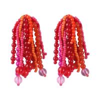 Moda flecos pendientes, Seedbead, con Ágata roja & aleación de zinc, chapado en color dorado, Joyería & para mujer, Rojo, 85x33mm, Vendido por Par