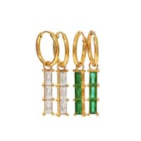 Aro aro gota pendiente, acero inoxidable 304, con cúbica circonia, Rectángular, Recubrimiento iónico al vacío, Joyería & para mujer, más colores para la opción, 31x13mm, Vendido por Par