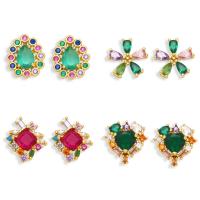 Cubic Zirconia Micro Pave Brass Earring, 18K gold plated & micro pave cubic zirconia & for woman, mixed colors 