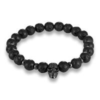 Lava Bead Bracelet, with Brass, Skull, fashion jewelry & Unisex 8mm Approx 7.48 Inch 