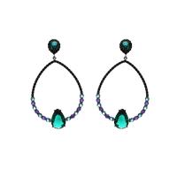 Cubic Zirconia Micro Pave Brass Earring, Teardrop, plumbum black color plated, fashion jewelry & micro pave cubic zirconia & for woman & hollow, green 