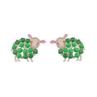 Cubic Zirconia Micro Pave Brass Earring, Sheep, plated, fashion jewelry & micro pave cubic zirconia & for woman 